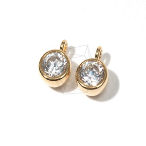 PDT-022-G/5 Stks-Ronde Cubic Zirconia Charm-Single Stone Hanger-Mini Cubic Zirconia Connector-Clear CZ Jewelry Supplies-Kleine CZ Connectoren