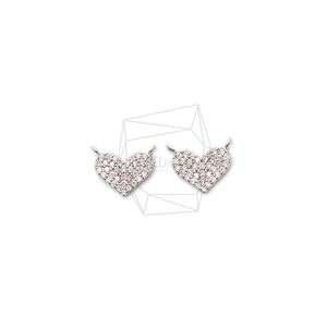 PDT-2394-R/2Pcs- Cubic Zirconia Setting heart Pendant/ 10mm X 13mm/Rhodium Plated over brass/Jewelry Making
