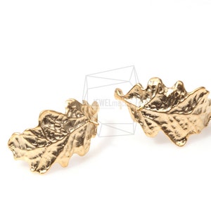 ERG-023-MG/4Pcs-Curved Textured Leaf Earpost/ 16m x 29mm /Post Earring /Ear Climbers Earring-Gold Plated over Brass/925 sterling silver post