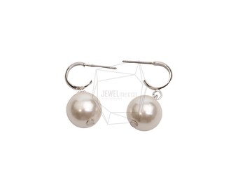 ERG-2558-R/2PCS/Pearl round Post Earring /12mm X 27mm/Rhodium Plated Over Brass,Imitation pearl,Stainless Post/Jewelry Making