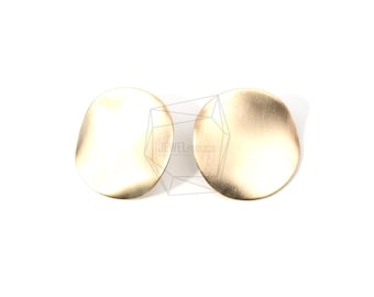 ERG-573-MG / 2PCS / Wave Discs Brushed Texture Post Earring / 30mm X 30mm / Matte Gold Plated Over Iron, Titanium Post / Jewelry Making