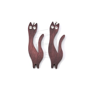 BSC-618-G / 2pcs / Cat Cuentas de madera / 17 mm x 49 mm / cuentas de gato de madera / Fabricación de joyas