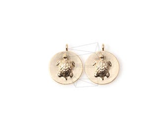 PDT-1154-MG/2PCS/turtle Coin Pendant/12mm x 12mm/Matte Gold Plated over Brass/Jewelry Making