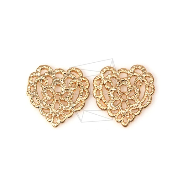 PDT-379-MG/5Pcs- Lace Heart Pendant/ 14mm x 18 mm / Matte Gold Plated over Pewter/Jewelry Making