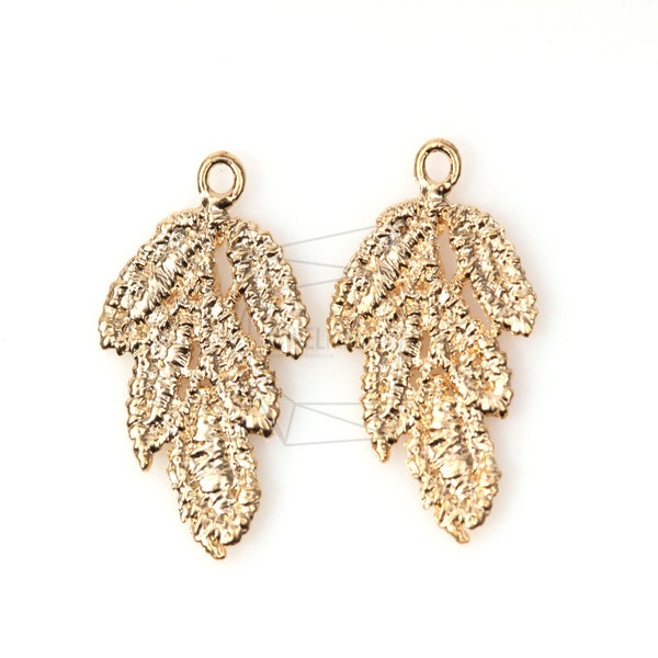 PDT-312-MG/5Pcs- Lace Leaf Pendant/ 12mm x 20mm / Matte Gold Plated over Pewter/Jewelry Making