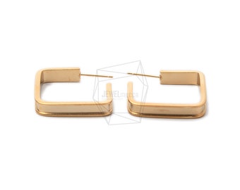 ERG-1047-MG/2PCS/Square Ear Post/24mm x 24mm/Matte Gold Plated over Brass/Jewelry Making