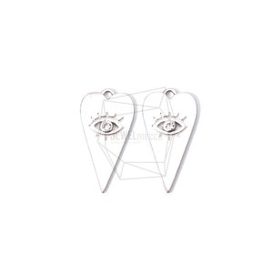 PDT-1761-MR/2PCS/CZ Heart With Eyes Pendant/11mm X 23mm/Matte Rhodium Plated Over Brass,Cubic Zirconia/Jewelry Making
