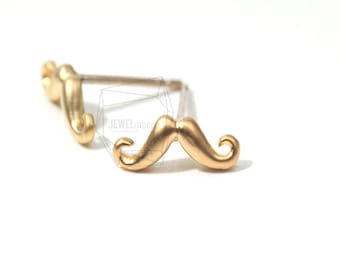 ERG-008-MG/6Pcs-Brass Metal Mustache Earrings With Sterling Silver Posts-Metal Mustache Earring-Tiny Mustache Earring-Unique Mustache