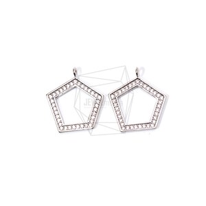 PDT-1799-R / 1PCS / Colgante de polígono cúbico / 15 mm X 17 mm / Rodio chapado sobre latón / fabricación de joyas