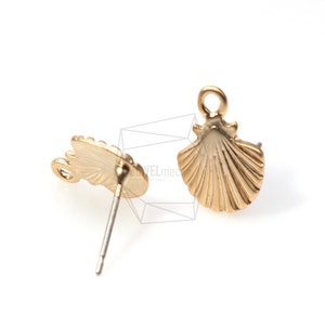 ERG-030-MG/6Pcs-scallop Earpost/ 10m x 14.5mm /Post Earring /Ear Climbers Earring-Gold Plated over  Pewter/925 sterling silver post