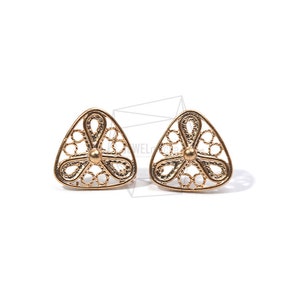 May include: A pair of gold-tone triangle shaped earrings with a delicate floral design.