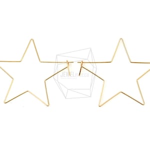 ERG-537-G/2PCS/Wire Star Earring/50mm x 45mm/Gold Plated over Brass/Jewelry Making