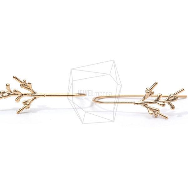 ERG-898-MG/2PCS/Twig Hook Earrings /10mm X 27mm/Matte Gold Plated Over Brass/Jewelry Making