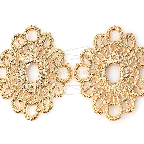 PDT-310-MG/5Pcs- Rounded Square Lace Pendant/ 24mm x 24mm / Matte Gold Plated over Pewter/Jewelry Making