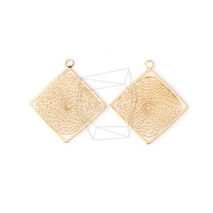 PDT-748-MG/2PCS/Diamond Pattern Pendant/25mm x 25mm/Matte Gold Plated over Brass/Jewelry Making
