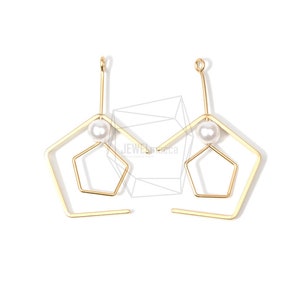 ERG-664-MG/2PCS/Pentagon Earring Charm/25mm X 40mm/Matte Gold  Plated Over Brass , Imitatation Pearl/Jewelry Making