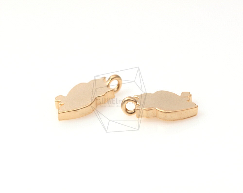 PDT-121-MG/5Pcs-Flat Owl Pendant /  6mm x10mm / Matte Gold  Plated over brass/Jewelry Making