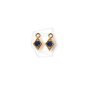 PDT-1042-G/2PCS/Midnight Blue Embellished Diamond Pendant/4mm x 5mm/Gold Plated over Brass/Jewelry Making