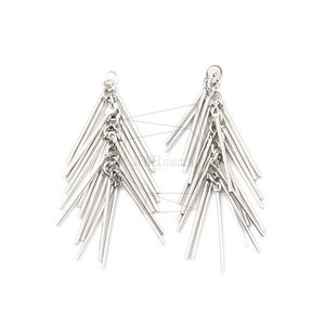 ERG-1323-R/2PCS/Multi Bar Tassel Earring Charm/26mm X 54mm/Rhodium   Plated over Brass/Jewelry Making