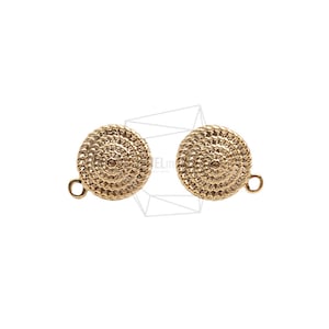 ERG-2482-G/2PCS/Dotted Circle Earring Post/13mm x 15.4mm/Gold Plated Over Tin,Titanium post/Jewelry Making