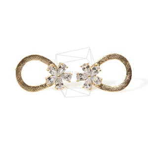 ERG-185-MG/2PCS/Flower Embellished Tear Drop Earring Post/15mm x 23mm/Matte Gold Plated Over Brass/Jewelry Making