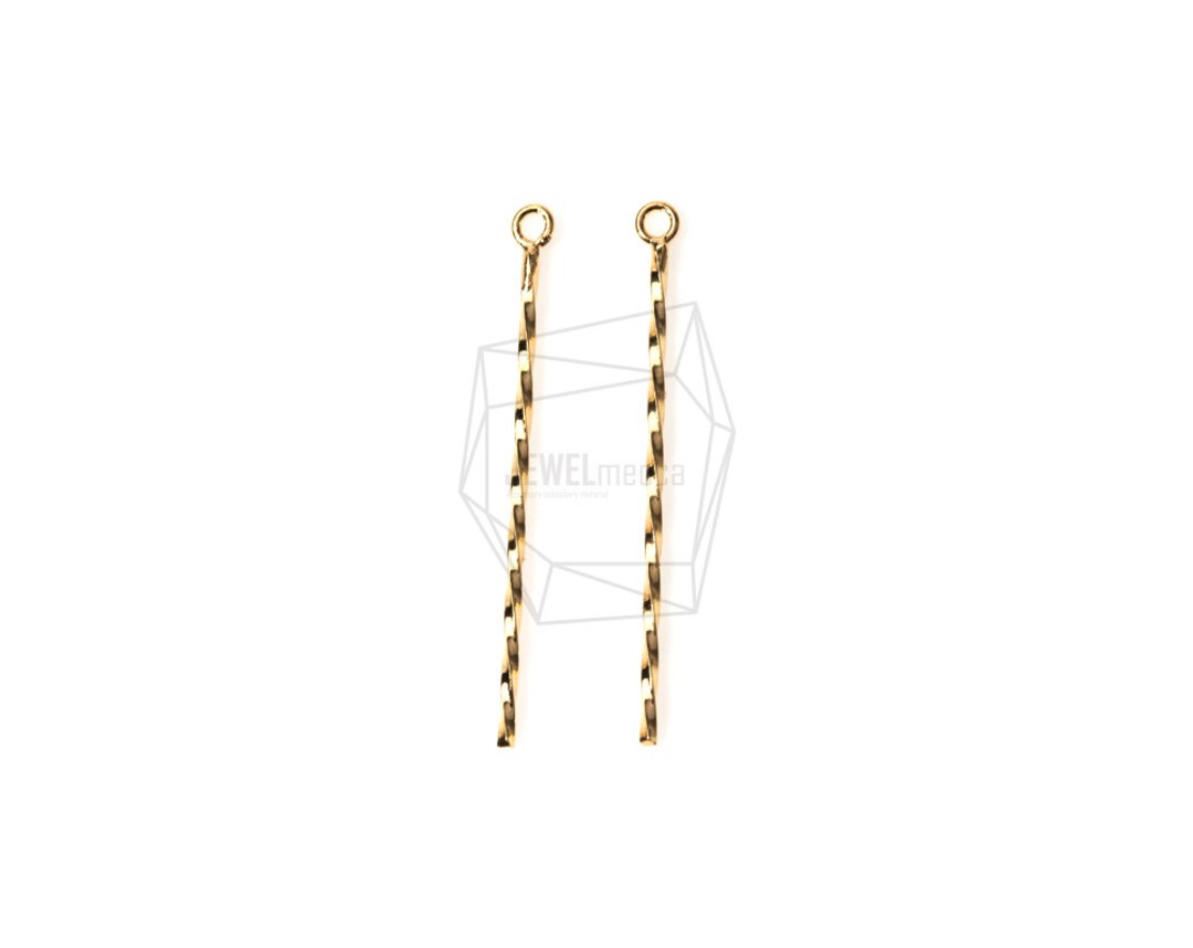 Pdt-999-g/2pcs/mini Vertical Twisty Bar Pendant/1mm X 30mm/gold Plated