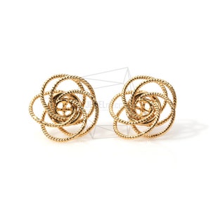 ERG-270-MG/2PCS/Wire Rose Ear Post/ 19mm x 19mm/Matte Gold Plated Over Brass/925 Sterling Silver Post/Jewelry Making