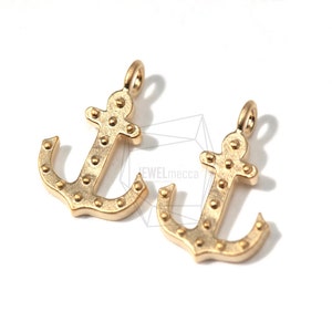 PDT-044-MG/5Pcs-Anchor Connector Link Charm-Matte Gold Plated Over Brass Anchor Pendent-Nautical Connector-Dotted Anchor Links