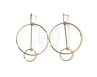 ERG-390-G/2PCS/Double Circle Wire Earring Post/45mm x 71mm/Gold Plated over Brass/Jewelry Making