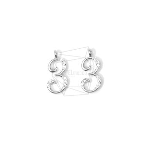 PDT-1380-MR/2PCS/Number Pendant(3)/5mm X 15mm/Matte Rhodium Plated Over Brass , Cubic Zirconia/Jewelry Making