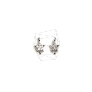 PDT-2639-R/2Pcs- Cubic Zirconia Setting Star Pendant/ 6mm X 9mm/Rhodium Plated over brass