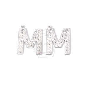 PDT-1631-MR/2PCS/Alphabet M Pendant/17mm X 21mm/Matte Rhodium/Plated Over Brass/Jewelry Making