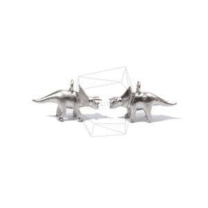 PDT-1625-MR/2 pièces/Pendentif dinosaure tricératops/18 mm X 11 mm/Rhodium mat/Plaqué sur laiton/fabrication de bijoux
