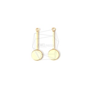 May include: Two gold-colored metal earring charms with a round disc at the bottom and a straight bar extending upwards.