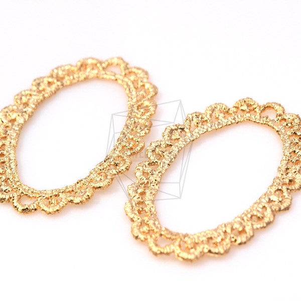 CNT-067-MG/5Pcs- Oval Lace Pendant/ 32mm x 42 mm / Matte Gold Plated over Pewter/Jewelry Making