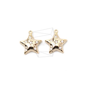 PDT-2427-G/2PCS/Cubic Stars Pendant/17mm X 18mm/Gold Plated Over Brass/Jewelry Making