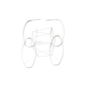 ERG-1163-MR/2PCS/Linked Hoop Earring Post/15mm x 41mm/Matte Rhodium Plated Over Brass,Titanium post/Jewelry Making