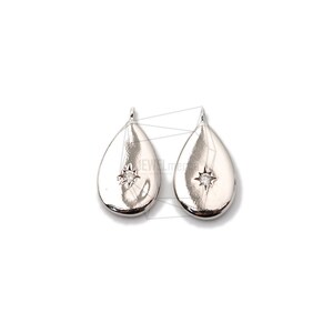 PDT-2440-R/2PCS/Cubic Water Drop Pendant/11mm X 19mm/Rhodium Plated Over Brass/Jewelry Making