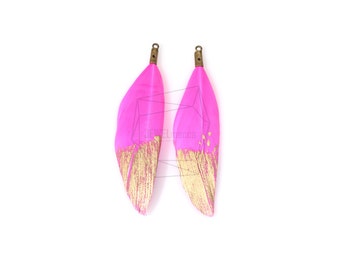 BSC-053-G/5pcs/Gold Dipped Pink Color Duck Feather Charm/20mm x 53mm/Jewelry Making