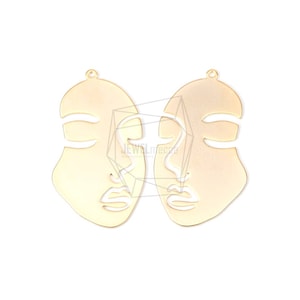 PDT-1352-MG/2PCS/Abstract Face Pendant/25mm X 40mm/Matte Gold Plated Over Brass/Jewelry Making