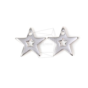 PDT-927-MR/2pcs/Star Outline Pendant/18mm x 18mm/Matte Rhodium Plated Over Brass/Jewelry Making
