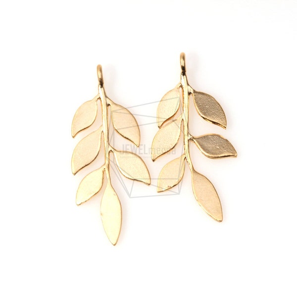 PDT-157-MG/5Pcs-Pinnate Leaf Pendant/ 12mm x 23mm/Matte Gold Plated over brass/Jewelry Making