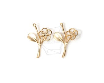 PDT-1190-MG/2PCS/Vertical Tree Branch Pendant/20mm x 28mm/Matte Gold Plated Over Brass/Jewelry Making