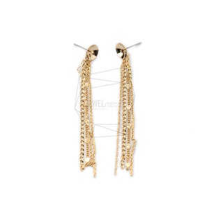 ERG-1223-G/2PCS/Chain tassel Post Earring/8mm X 70mm/Gold Plated over Brass,Stainless Post/Jewelry Making