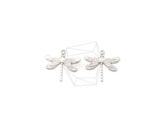 PDT-2428-MR/2PCS/Dragonfly Pendant/15mm x 17mm/Matte Rhodium Plated Over Brass/Jewelry Making