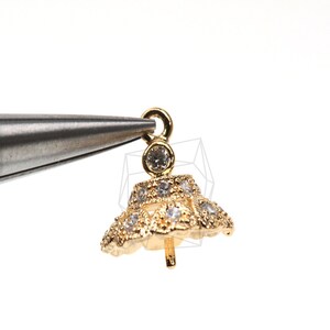 PDT-322-G/2pcs-CZ beads cap Dangle with peg/12mm x 12mm / Gold Plated over brass/Jewelry Making image 4