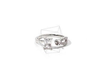 RNG-012-R/1PCS/Cubic Zirconium setting Ring Base/Adjustable Ring/Rhodium  Plated Over Brass/Jewelry Making