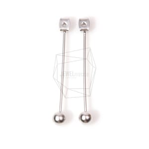 ERG-496-MR / 2PCS / Bola con componente posterior de pendiente de poste de barra / 5 mm x 40 mm / Rodio mate chapado sobre latón / fabricación de joyas