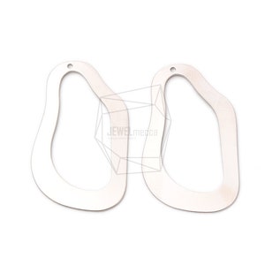 May include: Two silver metal earring blanks in the shape of an abstract, irregular oval. The blanks are smooth and have a hole at the top for attaching earring findings.