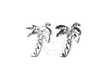 PDT-1038-R/2PCS/Palm Tree Pendant/18mm x 25mm/Rhodium Plated over Brass/Jewelry Making